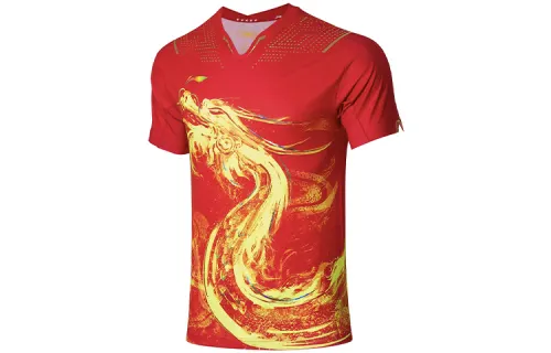 Li Ning Table Tennis Clothing Men's Red V Neck Moderate