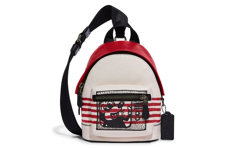 COACH Disney X Keith Haring Collaboration West Pebbled Leather Chest Bag, Single Shoulder Bag Mini Unisex