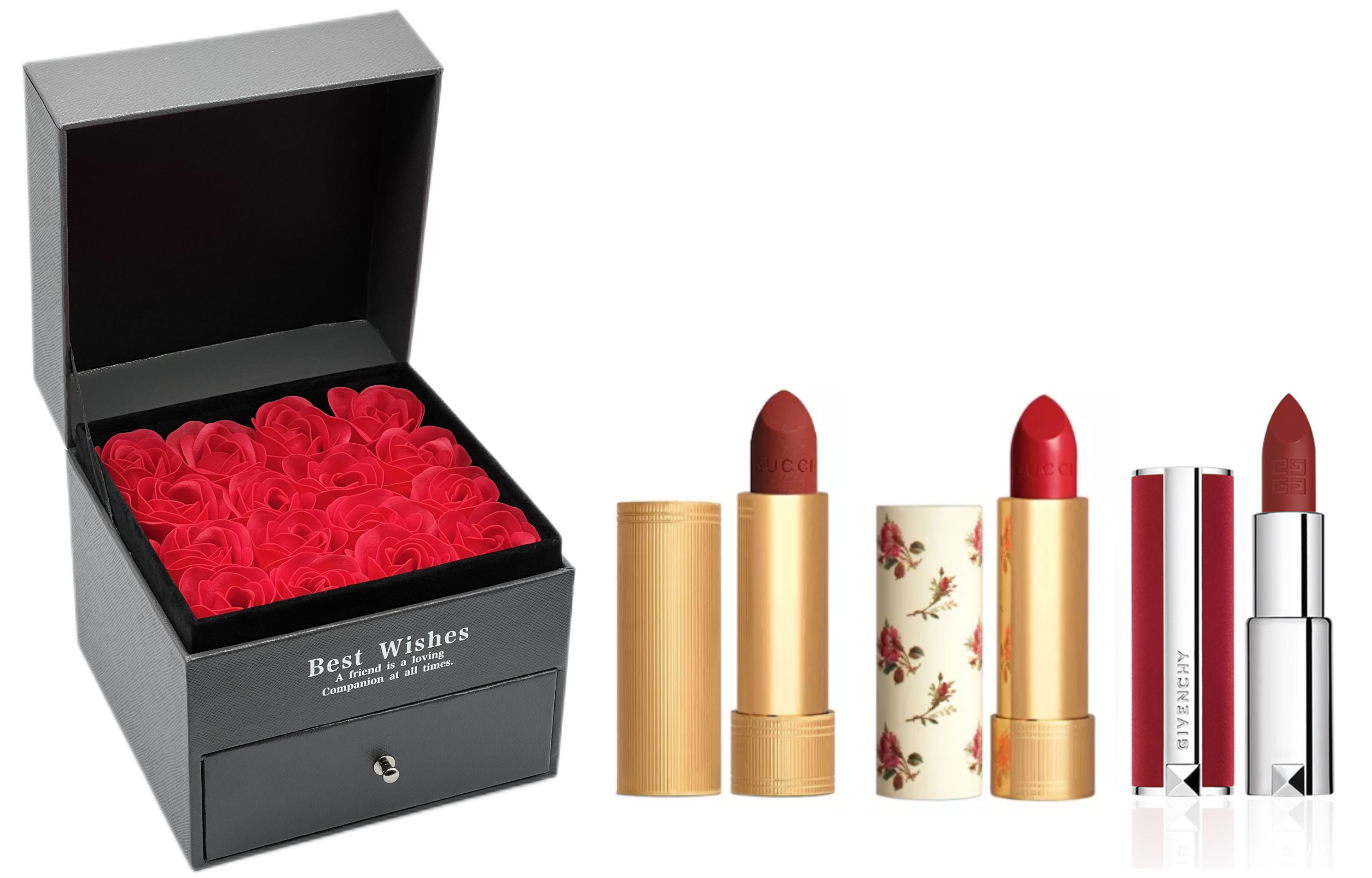 GUCCI Gucci, gift box contains rose, makeup primer, lipstick, velvet matte set, natural and permanent formula, 3 pieces