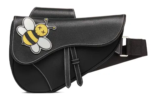 DIOR KAWS Collaboration Saddle Calfskin Bee Saddle Bag, Fanny Pack, Sling Bag, Shoulder Bag, Crossbody Bag Men's Black