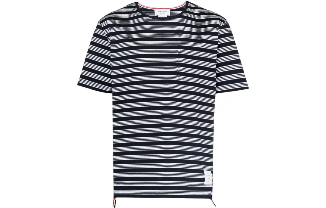 THOM BROWNE Logo patch Striped T shirt