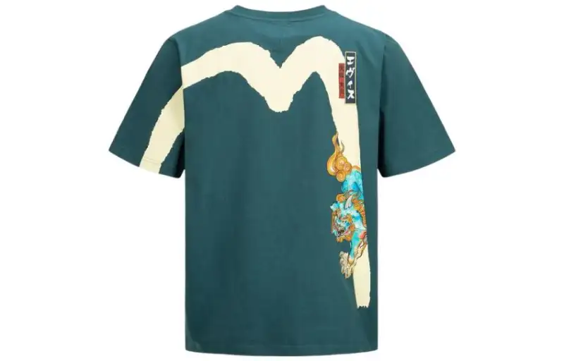 EVISU T Shirts Men's Dark Blue Crew Neck Moderate Straight Fit