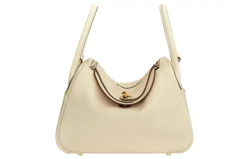 HERMES Lindy Swift Calfskin Handbag 26 Women's Gray White/Lime