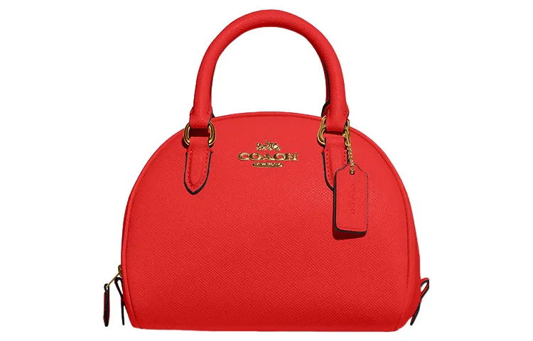 COACH Sydney Cross Grain Leather Dome Bag, Handbag, Shoulder Bag, Crossbody Bag Small Women's Miami Red