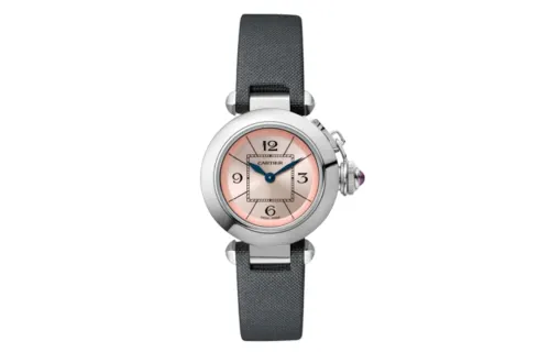 CARTIER PASHA DE Quartz Movement Women's Watch Pink Watch Dial Stainless Steel Case Grosgrain Strap
