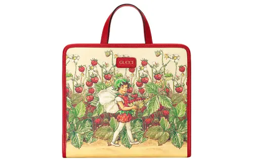 GUCCI Canvas With Leather Trim Tote Bag, Shopping Bag, Handbag, Kids' Bag Kids' Beige & Red