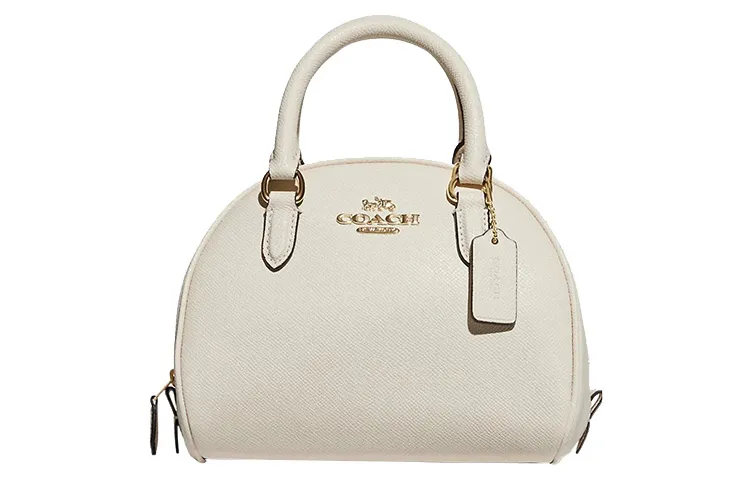 COACH Sydney Cross Grain Leather Dome Bag, Shoulder Bag, Crossbody Bag Handbags Women's Chalk White