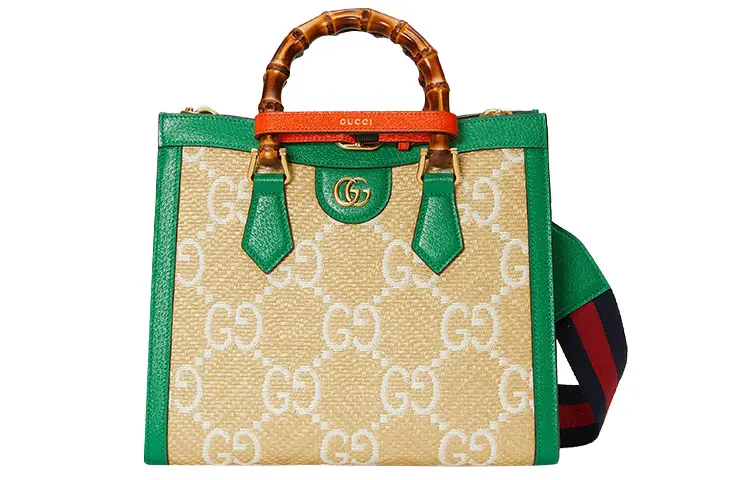 GUCCI Diana Raffia With Leather Trim Tote Bag, Shopping Bag, Handbag, Shoulder Bag, Crossbody Bag Small Women's