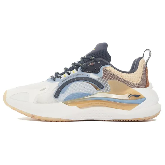 LiNing Spark 3 Cushioned Anti Slip Wear Resistant Breathable Lightweight Low Top Sports Casual Shoes White Khaki