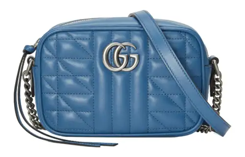 GUCCI GG Marmont Leather Camera Bag, Crossbody Bag, Shoulder Bag Mini Women's Blue
