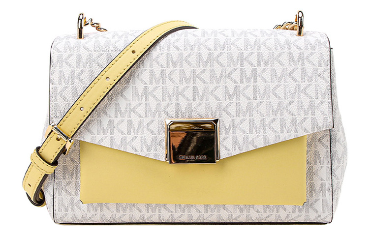 MICHAEL KORS Lita Leather Shoulder Bag, Crossbody Bag Medium Women's White Yellow Cream