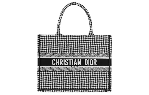 DIOR BookTote Embroidery Handbag Women's Black/White