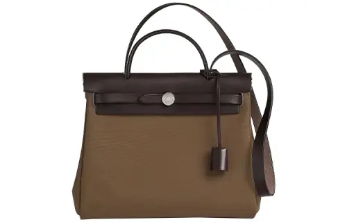 HERMES Herbag Zip Officier Canvas With Hunter Cow Leather Shoulder Bag, Crossbody Bag, Handbag 31 Unisex