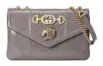 GUCCI Rajah Leather Crossbody Bag, Shoulder Bag Medium Women's Gray