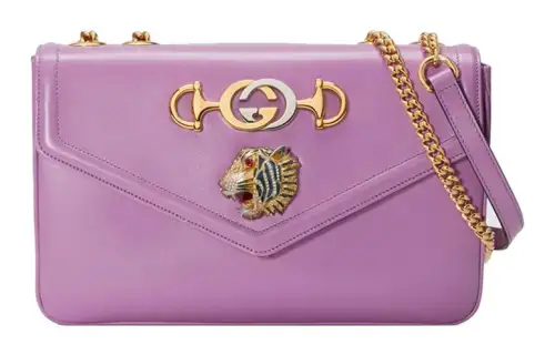 GUCCI Rajah Leather Crossbody Bag, Shoulder Bag Medium Women's Pink Purple