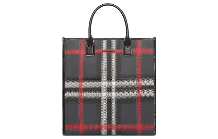 Burberry Leather Tote Bag, Shopping Bag, Handbag Men's Charcoal Gray