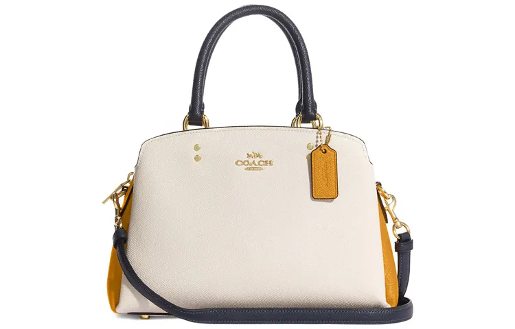 COACH Lillie Cross Grain Leather Handbag, Shoulder Bag, Crossbody Bag Medium Women's White & Yellow