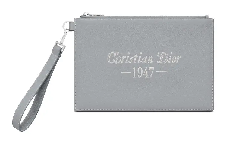 DIOR Grained Calfskin Coin Purse Wallet Portable Storage Bag Clutch Men's Gray