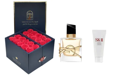 YSL, sk-ii, perfume, floral set, cleansing milk amino acid based, gift box contains rose, 20g