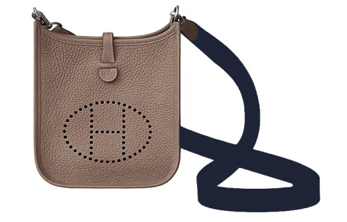 HERMES Evelyne Taurillon Clemence Cow Leather Crossbody Bag, Shoulder Bag 16 Women's Elephant Gray & Indigo