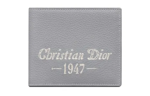 DIOR Grained Calfskin Card Holder, Wallet Men's Gray
