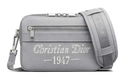 DIOR Grained Calfskin Messenger Bag, Shoulder Bag, Camera Bag, Crossbody Bag Men's Gray