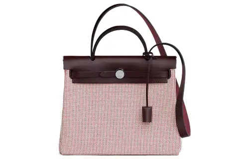HERMES Herbag Zip Viking Quadrille Canvas And Hunter Cow Leather Shoulder Bag, Crossbody Bag, Handbag 31 Unisex