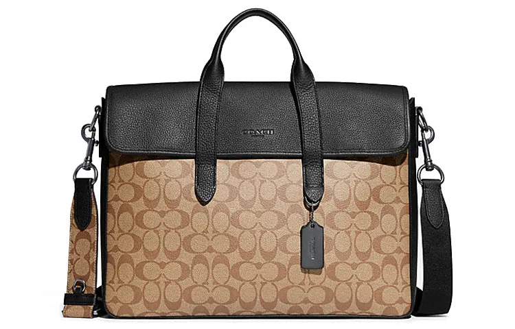 COACH Sullivan Coated Canvas With Pebbled Leather Portable Crossbody Briefcase Large Men's Brown & Black