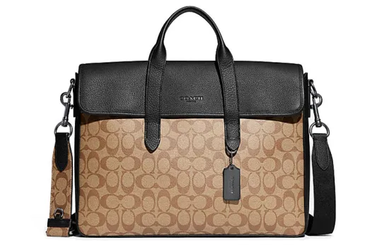 COACH Sullivan Coated Canvas With Pebbled Leather Portable Crossbody Briefcase Large Men's Brown & Black