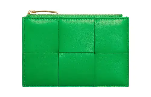 Bottega Veneta Lambskin With Cow Leather Card Holder Unisex Parrot Green