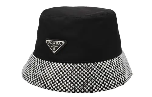 PRADA Logo Plaque Embellished Bucket Hat