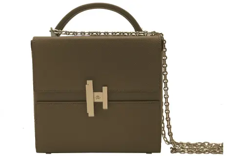 HERMES Cinhetic Chain Epsom Leather Crossbody Bag Women's 8F Tin Gray