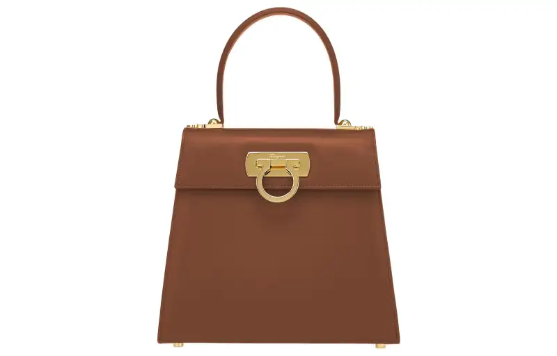 FERRAGAMO Ferragamo Iconic Top Handle Museum Gancini Gold Buckle Brushed Cowhide Handbag Medium Women