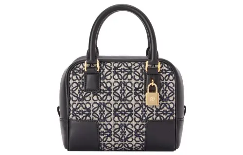 LOEWE Amazona Leather Trim Small Square Bag, Handbag, Shoulder Bag, Crossbody Bag Mini Women's Marine Blue/Black