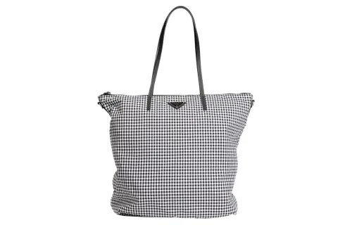 PRADA Plaid Handbag Unisex Black/White