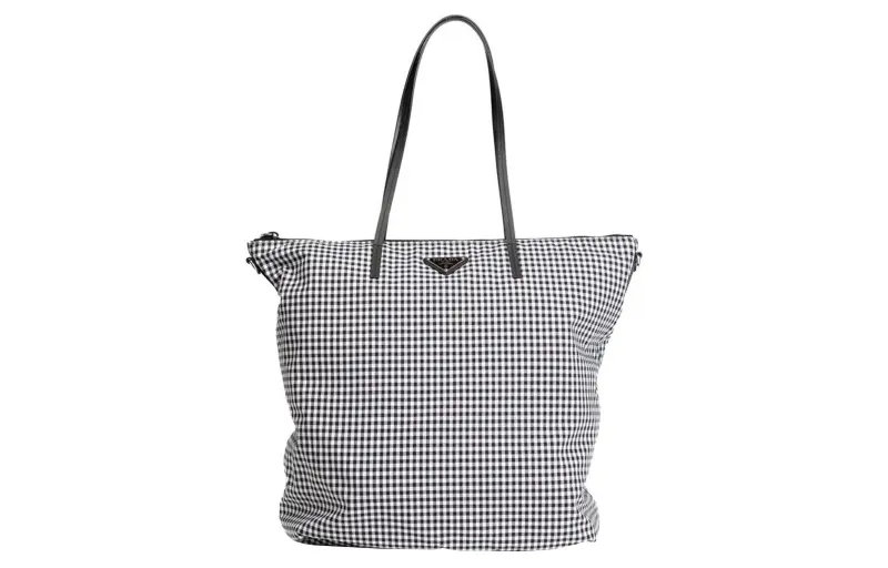 PRADA Plaid Handbag Unisex Black/White