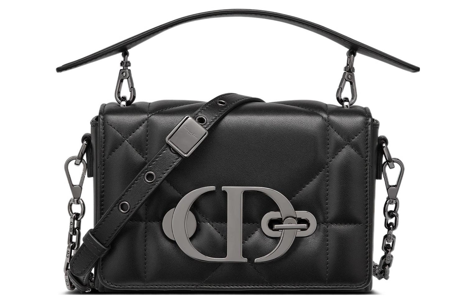 DIOR Dior 30 Montaigne Montaigne series Logo logo oversized cannage chain removable flap closure matte lambskin box bag handbag women's black