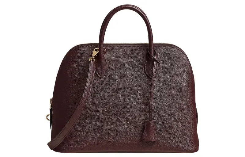 HERMES Bolide Epsom Leather Handbag Women's Saddle Red/Raspberry