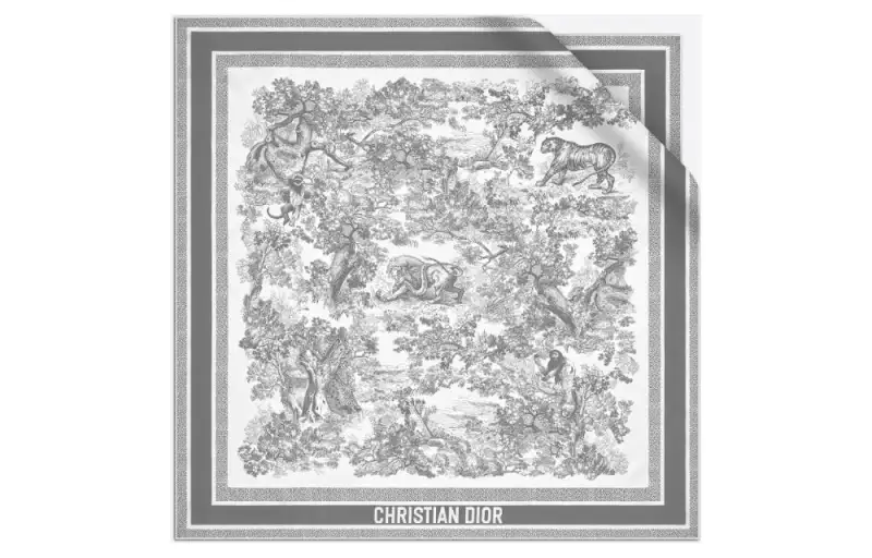 DIOR Silk Scarf Women's Ivory/Gray