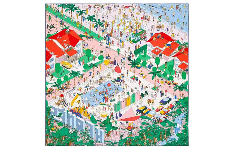 HERMES Scarves Women's Rose Pink/Green/Carmine