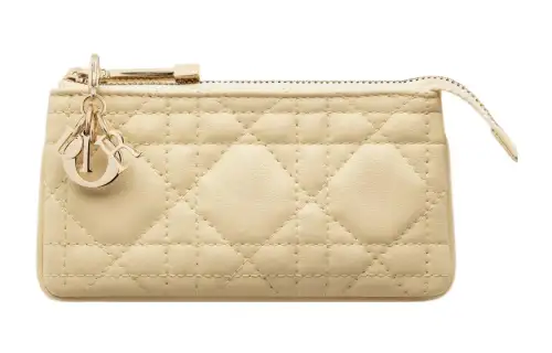 DIOR Lady Dior Lambskin Key Pouch Clutch Women's Candy Light Yellow