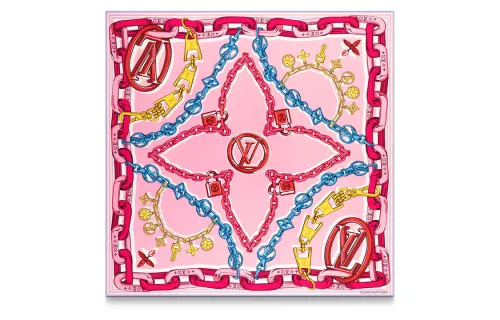 LOUIS VUITTON Mulberry Silk Scarf Women's Rose Red