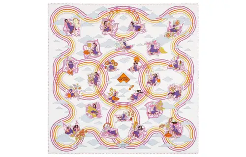 HERMES Scarves Women's White/Purple/Orange