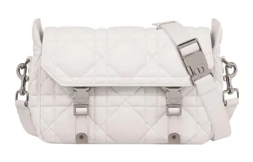 DIOR DiorCamp Wicker Pattern Cow Leather Messenger Bag, Shoulder Bag, Crossbody Bag Small Women's Milk White