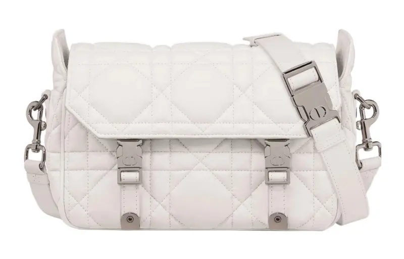 DIOR DiorCamp Wicker Pattern Cow Leather Messenger Bag, Shoulder Bag, Crossbody Bag Small Women's Milk White