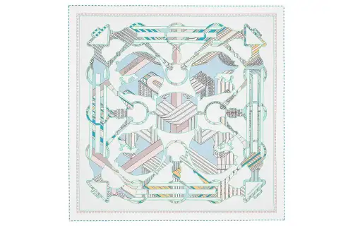 HERMES Double Sided Square Scarf Light Blue/White