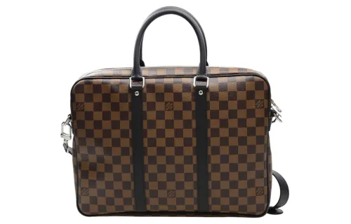 LOUIS VUITTON PORTE DOCUMENTS VOYAGE Canvas Leather Briefcase Small Men's Brown
