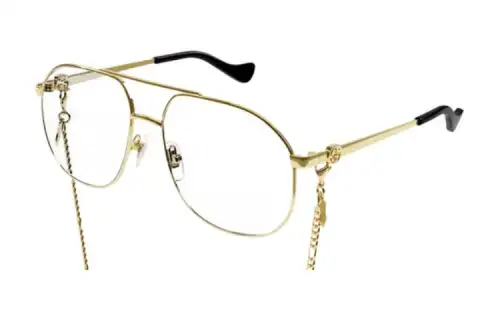 GUCCI Chain Aviator Eyeglass Frames Men's Gold