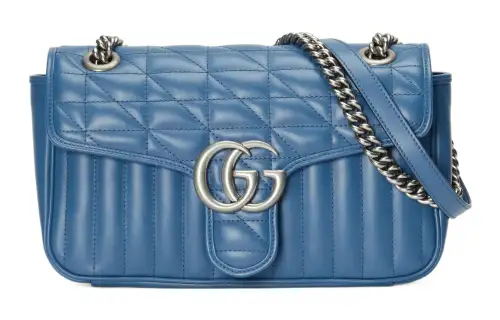 GUCCI GG Marmont Leather Shoulder Bag, Handbag Small Women's Blue