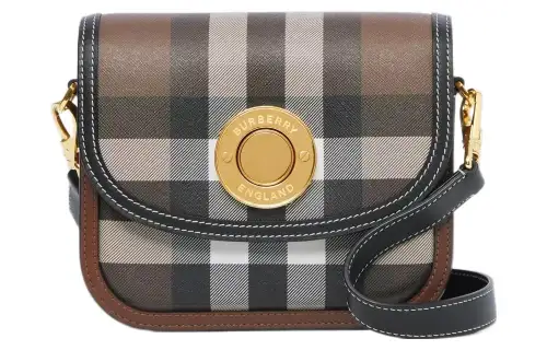 Burberry Check And Leather Elizabeth Bag Small Dark Birch Brown